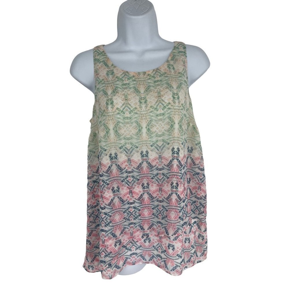 CAbi Style #250 Heart of CAbi Mosaic Print Lined Sleeveless Blouse Size XS